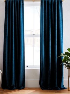 WEST ELM Set of 2 Luxury Velvet Blackout Curtains in Regal Blue 48” x 84” -- WOW